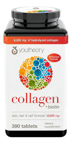 Colageno Hydrolizado 6,000mg + Biotin Youtheory 390 Tbs Vi C Sabor Sin Sabor