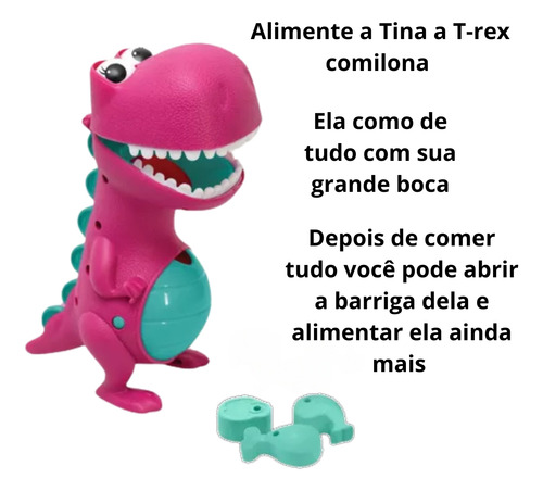 Boneco Infantil Tina Dinossauro Papa Tudo Rosa Elka