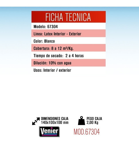 Imagen 2 de 5 de Pintura Látex Interior Exterior Mate Venier 1,25 Kg