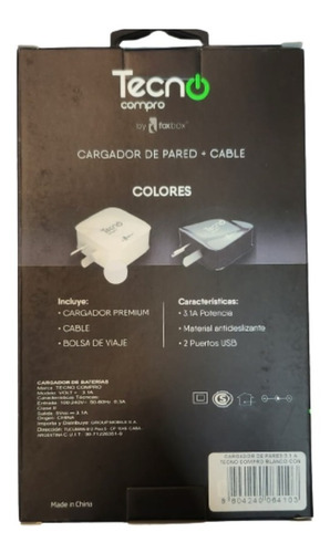 Imagen 2 de 4 de Cargador De Pared 3.1 A Blanco Con Cable Mallado Micro