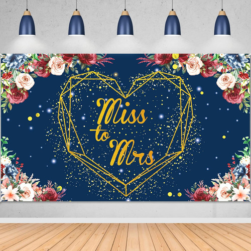 Cartel De Miss To Mrs - Fondo De Flores Azul Marino Con Purp