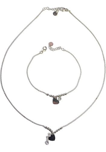 Conjunto Colgante Y Pulsera Corazón Plata Italiana 925