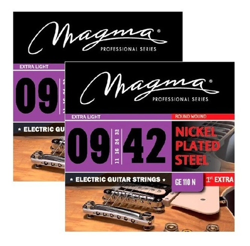 Pack X2 Encordados Guitarra Eléctrica Magma 09/42(1ra Extra)