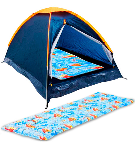 Barraca Camping 2 Pessoas Panda Ntk + Colchonete Solteiro Cor Azul