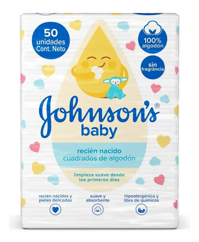 Algodão Johnson's Baby Quadrado 50 Unidades Branco