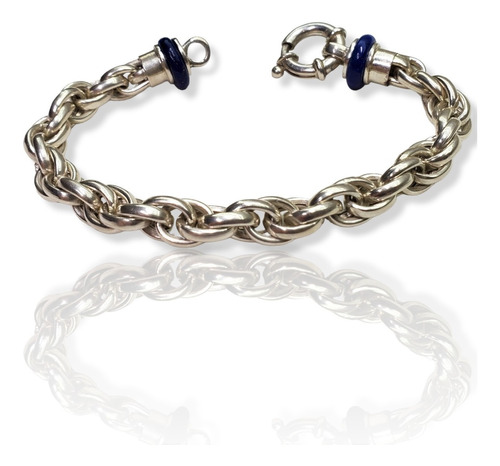 Pulsera Plata Pesada Tipo Tourbillon Punteras En Piedra Azul