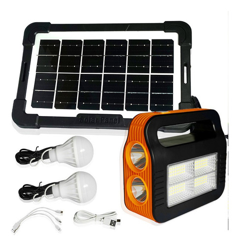 Kit Solar Camping Usb + 2 Ampolletas Emergencia