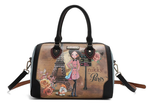 Set 3pzas De Bolsas Nikky By Nicole Lee Café Estampado Oro Negro