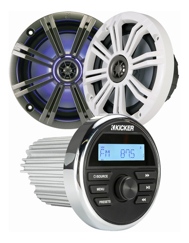 Stereo Nautico Bluetooth Kicker Parlantes 6 Pulgadas 65w Led