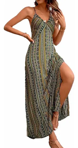 Vestido Largo Con Tirantes Etnic Espalda Cruzada
