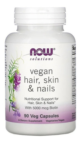 Now Solutions Vegan Hair Skin Nails X 90 Caps Importado Usa