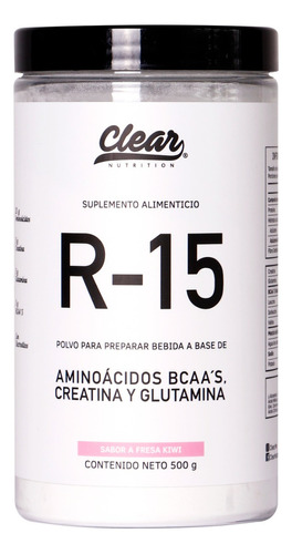 Clear R-15 Aminoacidos Creatina Glutamina 500g 50 Servs Sabor Fresa Kiwi