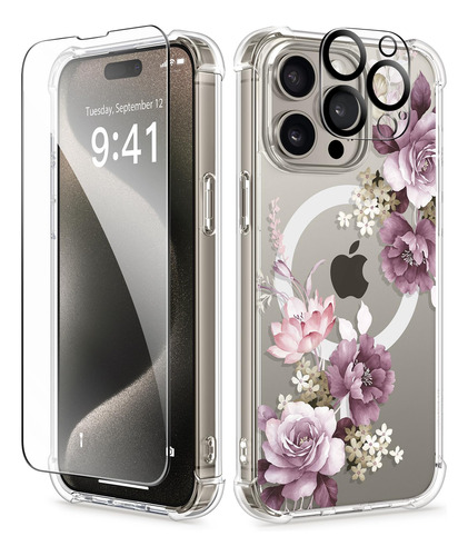 Gviewin Funda Magnética 3 En 1 Para  Phone 15 Pro Max Con P