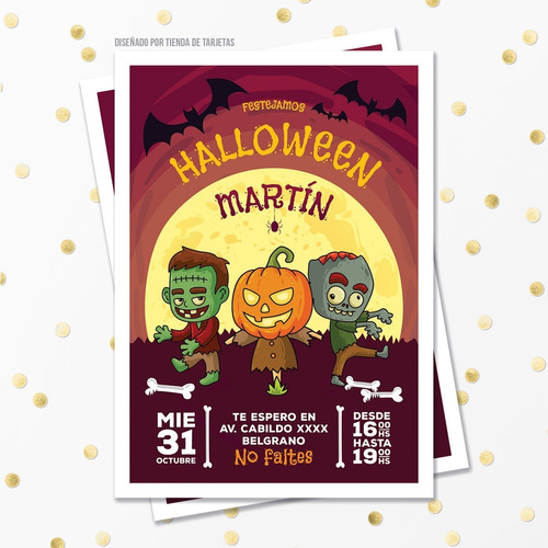 Imagen 1 de 4 de Invitación Digital + Imprimible Halloween Monstruos Zombies