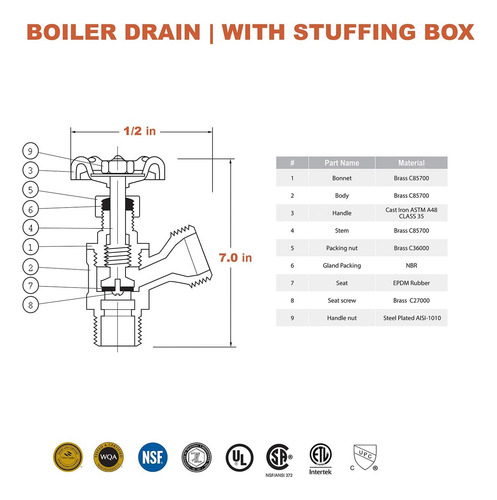6856-5 Boiler Drain Valve With Stuffing Box, 3/4 In. Mi...