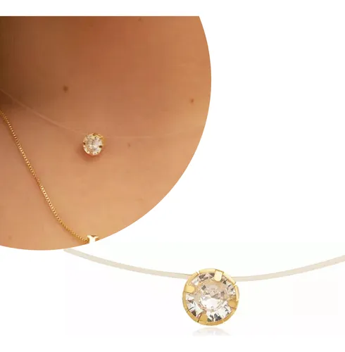 Colar Ponto De Luz Médio De Nylon Folheado Em Ouro Amarelo