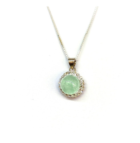 Collar Jade Verde Redondo Cristal Plata Fina 925