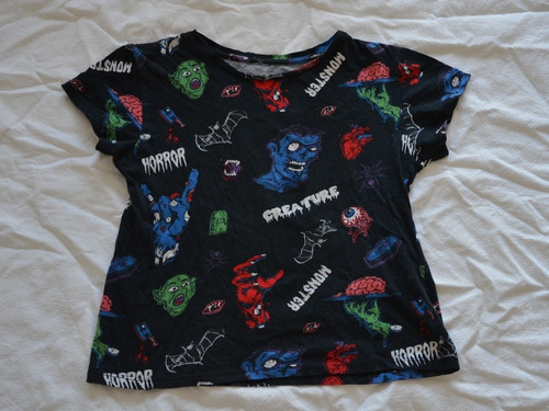 Remera Mini Complot Monstruos Negra Talle6 Niño Niña Grisino