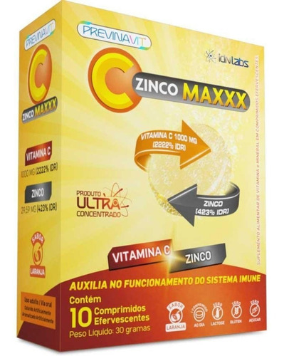 Zincomaxx Vitamina C 1000mg+zinco C/10 Efervescente Idn Labs Sabor Laranja