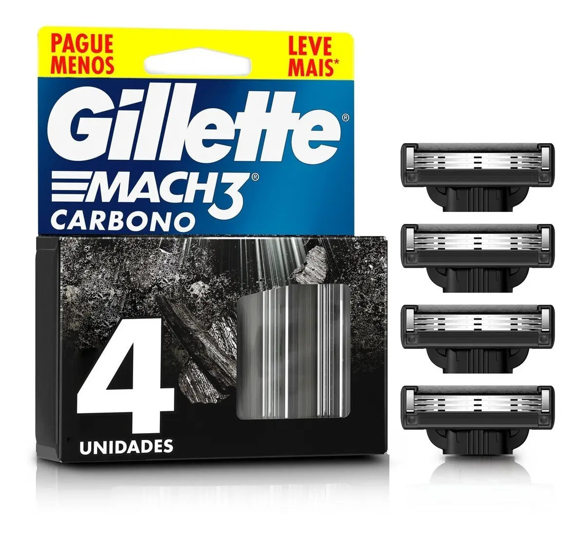 Pacote com 4 Unidades Gillette Mach3 Carbono Refil para Barbear