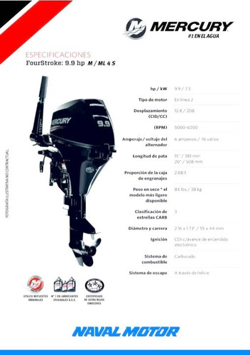 Imagen 4 de 5 de Motor Mercury 9.9 M 4s (4 Tiempos)