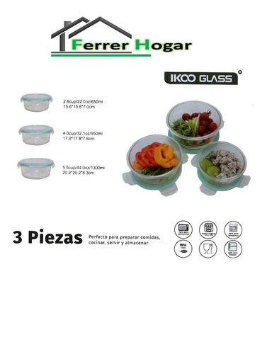 Imagen 4 de 9 de Hermetico Vidrio X3 Redondo Apto Freezer Microondas Horno