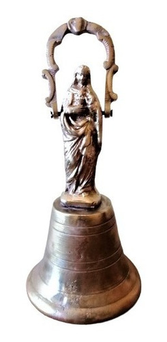 Muy Antigua Campana Bronce Macizo Grueso Virgen María 29 Cm.