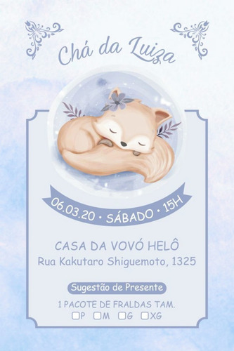 Convite Chá De Fraldas Criança Bebê Nenê - Animais Raposa