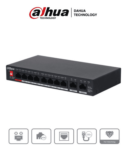 Dahua Pfs3010-8et-96, Switch Poe 8 Puertos 10/100, 2 Uplink