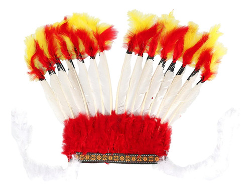 3 Diadema Con Tocado De Plumas, Sombrero Indio Jefe, Tocado