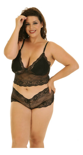 Kit Com 2 Conjunto Renda Plus Size Espera Marido Sensual