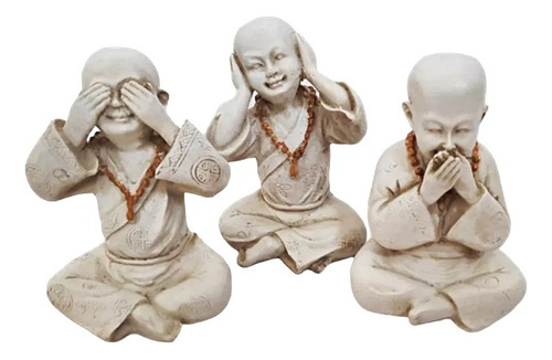 Trio De Buda Chines Sábios Médio Surdo Cego Mudo Cor Branco Cor Branco Envelhecido