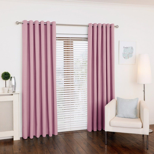 Cortina Oxford De Sala/quarto 300x270 Para Varão - Cor Rosa-bebê