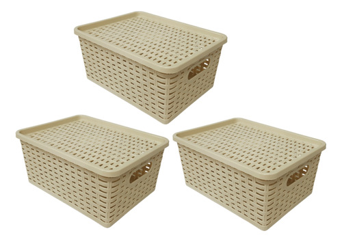 Canasta Cesto Cesta Almacenamiento Set*3 Rattan + Tapa Azul