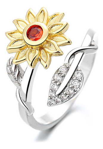 Anillo Girasol  Hoja Giratorio Antiestrés Ansiedad Ajustable