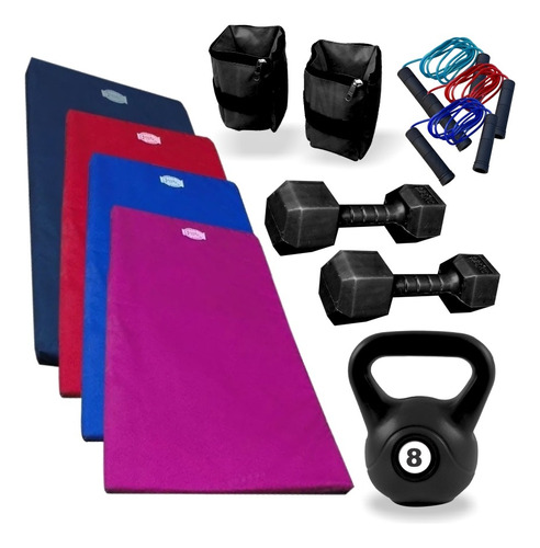 Kit Entrenamiento Rusa Tobillera Colchoneta Mancuernas Soga-