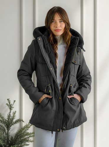 Campera Parka Mujer Con Piel Reversible Abrigada Premium