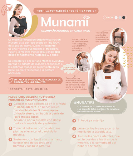 Mochila Porta Bebé Munami Fusión Ergonómica Desde Nacimiento Hasta 18 Kg