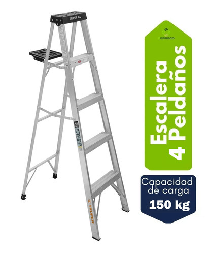 Escalera De Aluminio Tipo Tijera, 4 Escalones Y Bandeja, Tipo Iii Alta Calidad