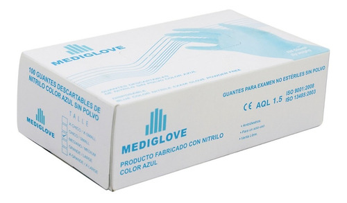 Guantes Nitrilo Azul Mediglove Caja X100unidades Odontología