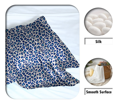 Funda De Almohada De Seda Tamaño Queen Color Leopardo Azul