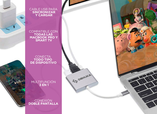 Imagen 3 de 7 de Adaptador Usb C Hdmi Hub Para Macbook Pro Usb 3.0 Usb C Dehuka