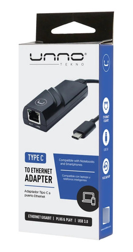 Imagen 2 de 3 de Adapador Unno Tekno Tipo C A Ethernet Lan 1gbps Cable