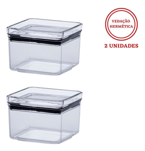 Pote Hermético Acrílico Quadrado Multiuso 480ml Kit 2 Un Cor Transparente