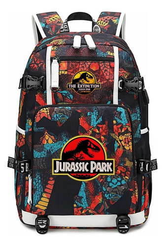 Mochila Escolar De Jurassic Park C/puerto Usb P/estudiantes