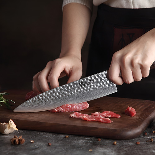 Cuchillo Xinzuo Acero Damasco Japonés 8 Pulgadas Premium Color Marrón Oscuro