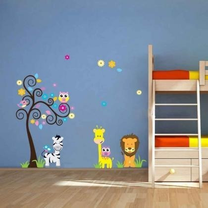 Vinilo Decor Sticker Arte Niño Pared - Animal Leon Arbol