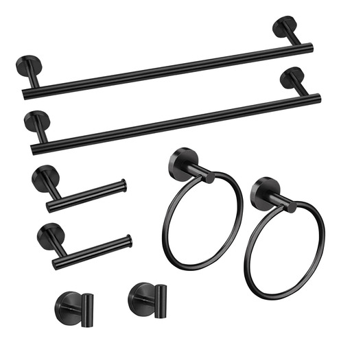 Juego De 8 Piezas De Accesorios De Baño Negro Mate, Toalla D