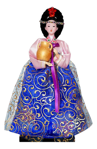 Estatuilla De Geisha Coreana, Muñecas Hanbok De Rosa Y Azul