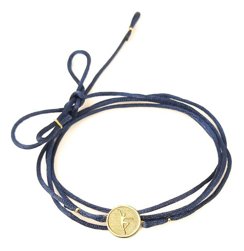 Pulseira Cetim Azul Pingente O Solista Em Ouro 18k